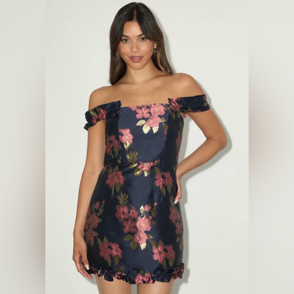 Lulu's NWT Pop the Bottle Navy Blue Floral Mini Dress